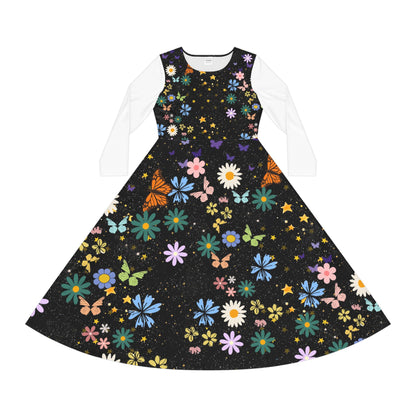 Celestial Floral Long Sleeve Dance Dress - Perfect for Parties, Events, Spring Celebrations