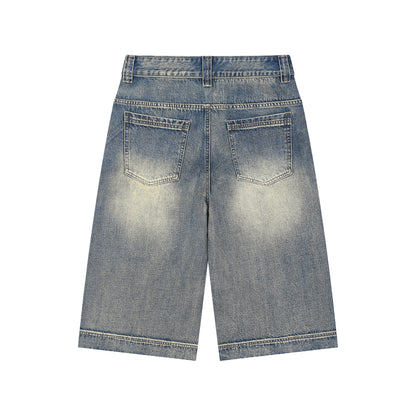 Tiger Art Graphic Unisex Vintage Wash Baggy Denim Shorts
