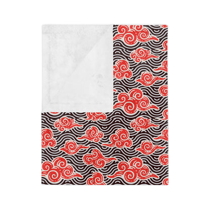 Red Cloud Swirl Velveteen Blanket — Plush Microfiber Throw