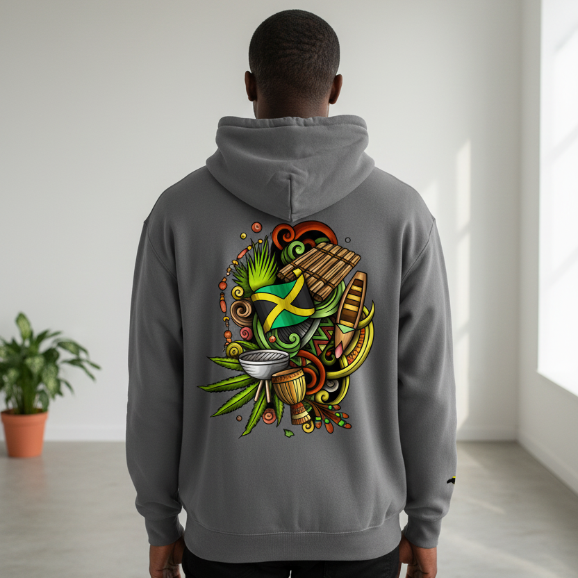 Jamaica Flag Themed Graphic Oversize Fleeced Unisex Hoodie