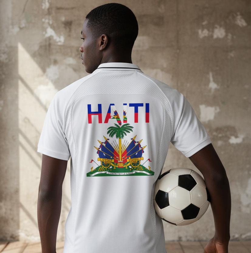 Unisex V-Neck Soccer Jersey Featuring Haiti-Inspired Flag Stripes