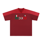 Unisex Soccer Jersey Featuring a Mexico Flag-Inspired Graphic Mesh Design with a V-Neck Silhouette ODMPOD