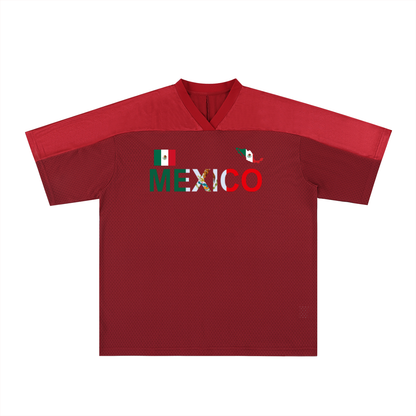 Mexico Flag Themed Graphic Mesh V-Neck Unisex Soccer Jersey