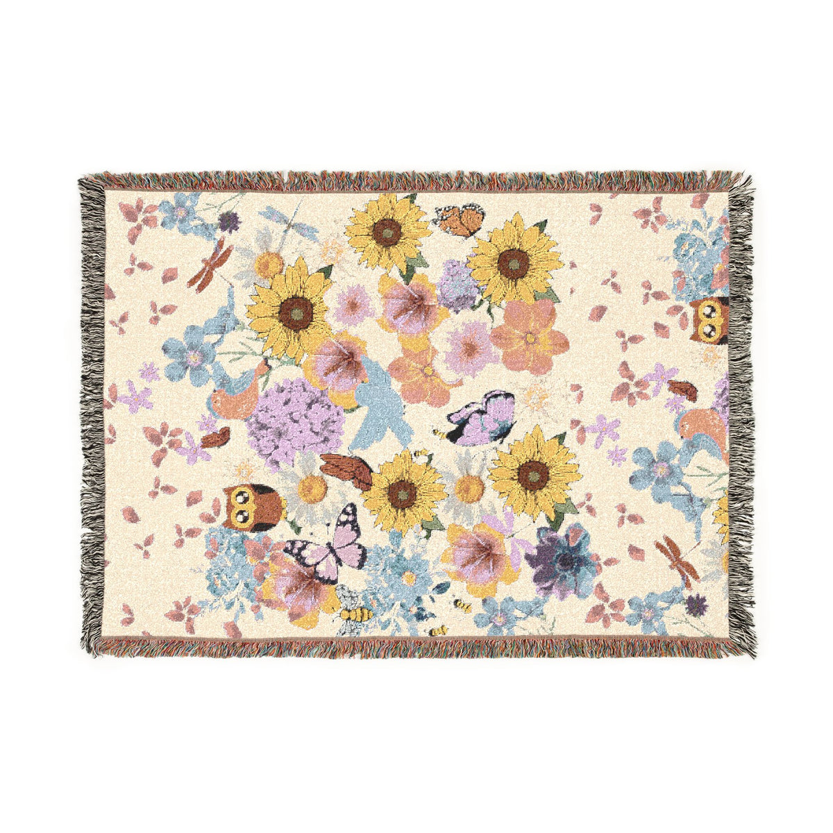 Floral Sunflower Woven Blanket — Reversible Cottagecore Throw for Cozy Living Room & Bedroom Printify