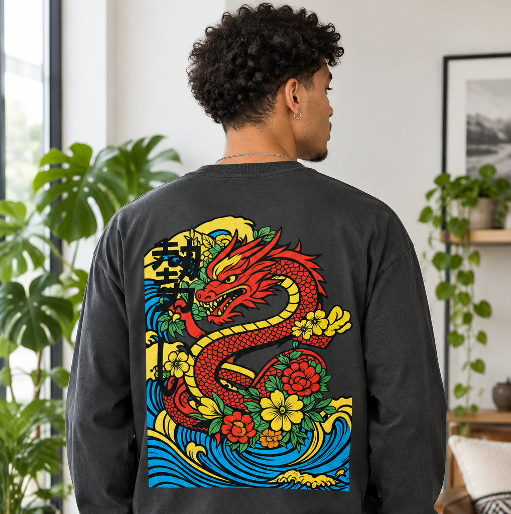 Colorful Dragon Themed Oversized Unisex Long Sleeve UnisexT-Shirt