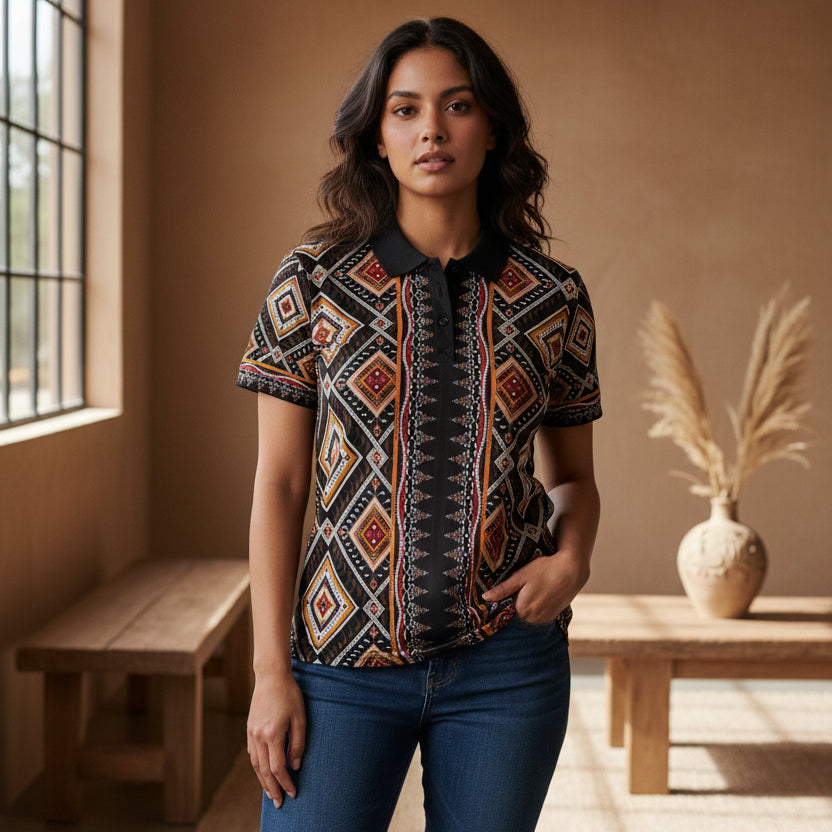Tribal Diamond Pattern Polo Unisex Shirt