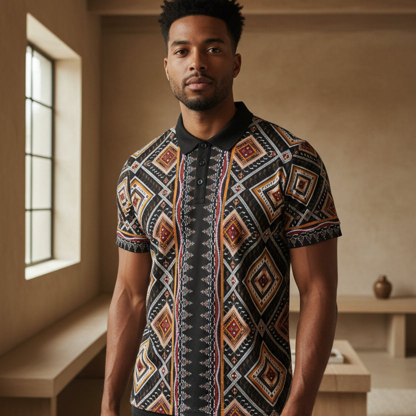 Tribal Diamond Pattern Polo Unisex Shirt