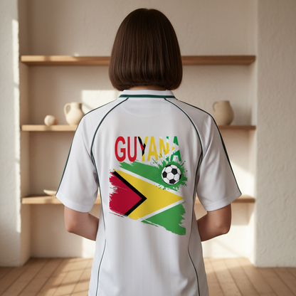 Guyana Flag Themed Unisex Graphic Shadow Stripe Collared Soccer Jersey