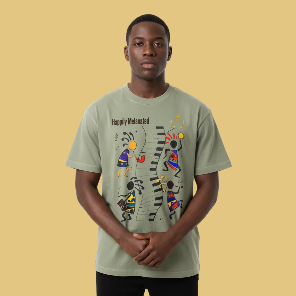 Afro Music Cartoon Graphic Unisex T-shirt, Vintage Wash Drop Shoulder T-shirt