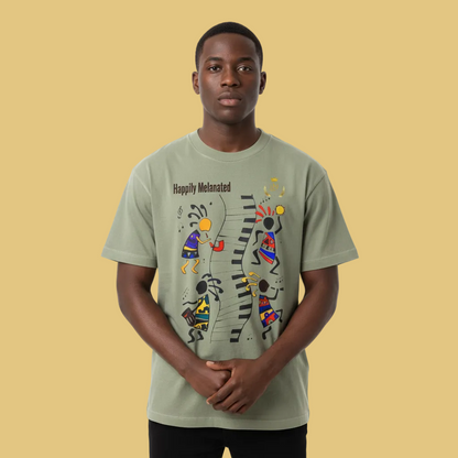 Afro Music Cartoon Graphic Unisex T-shirt, Vintage Wash Drop Shoulder T-shirt