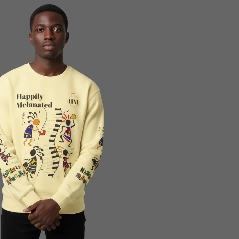 Hand-Drawn Afro Music Graphic Sweatshirt - Unisex Lightweight Crewneck Printify