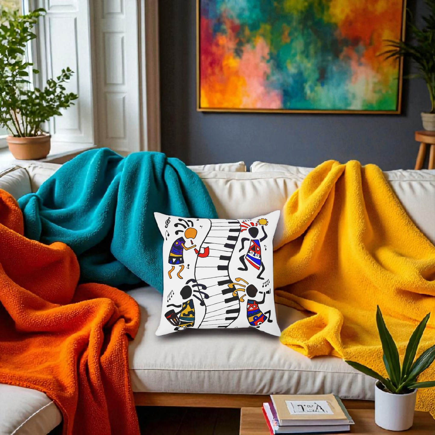 Musical Vibrations Cushion - Colorful Art for Home Decor