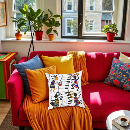 Musical Vibrations Cushion - Colorful Art for Home Decor