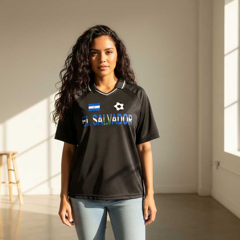 El Salvador Flag Themed Striped V-Neck Soccer Unisex Jersey