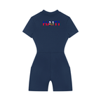 Women's Quarter-Zip Short Sleeve Romper featuring the Haiti Flag Art
