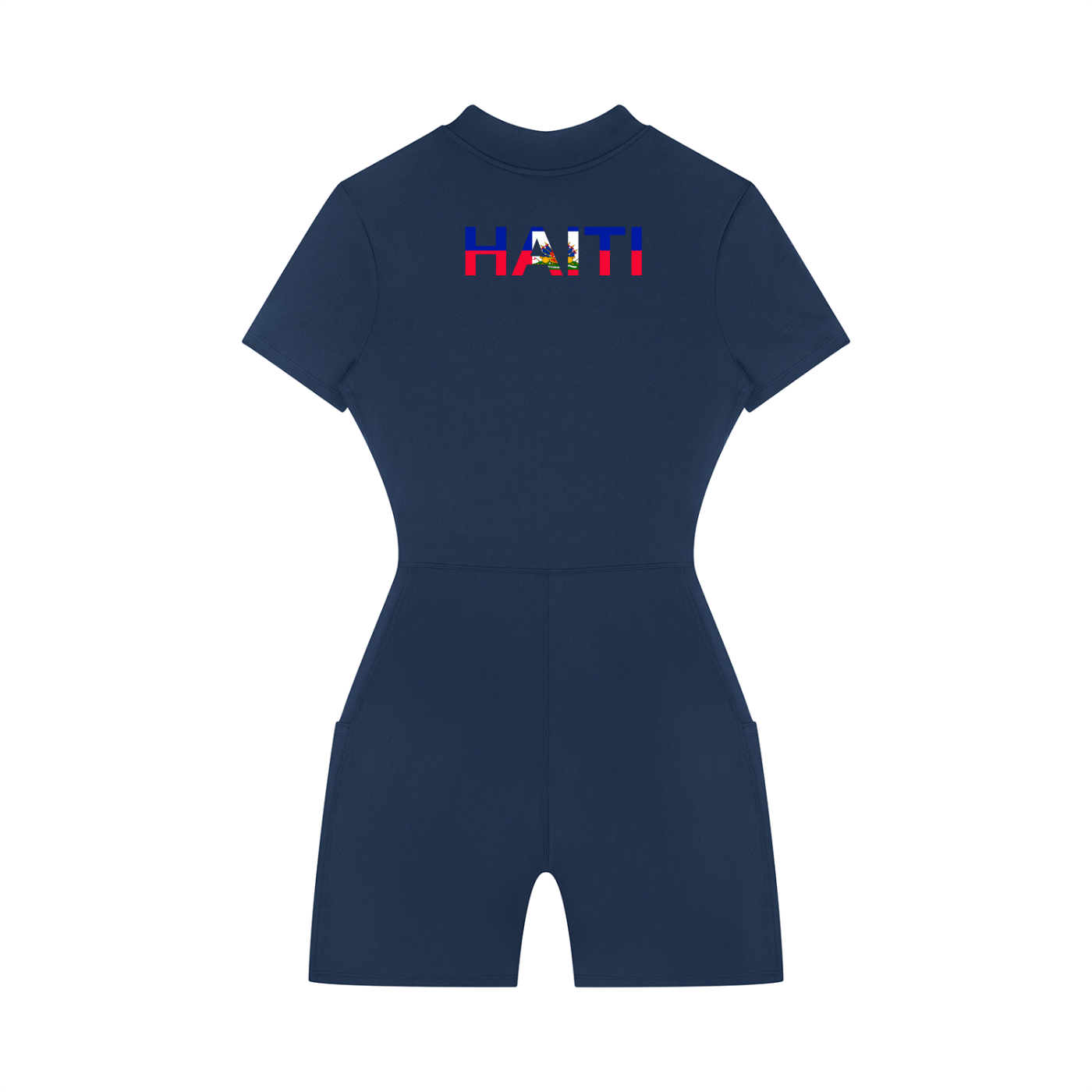 Haiti Flag Themed Women's Quarter-Zip Short Sleeve Romper