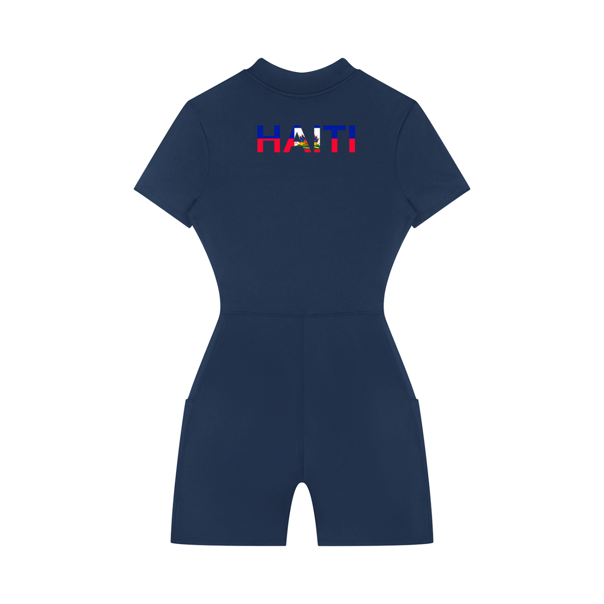 Women's Quarter-Zip Short Sleeve Romper featuring the Haiti Flag Art