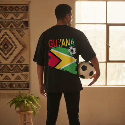 Guyana Flag Themed Unisex Graphic Oversized Mesh V-Neck Soccer Jersey