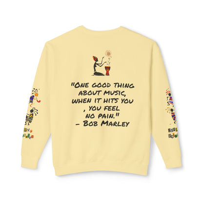 Hand-Drawn Afro Music Graphic Sweatshirt - Unisex Lightweight Crewneck, Music Lover Gift