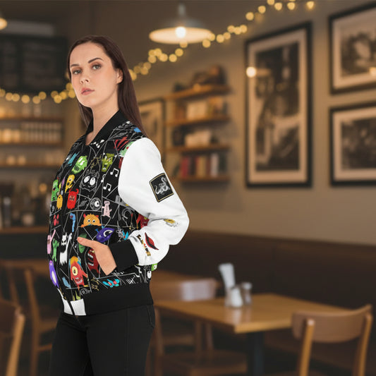 Monster Themed Cartoon Colorful Graphic Women's Jacket, Trendy Outerwear