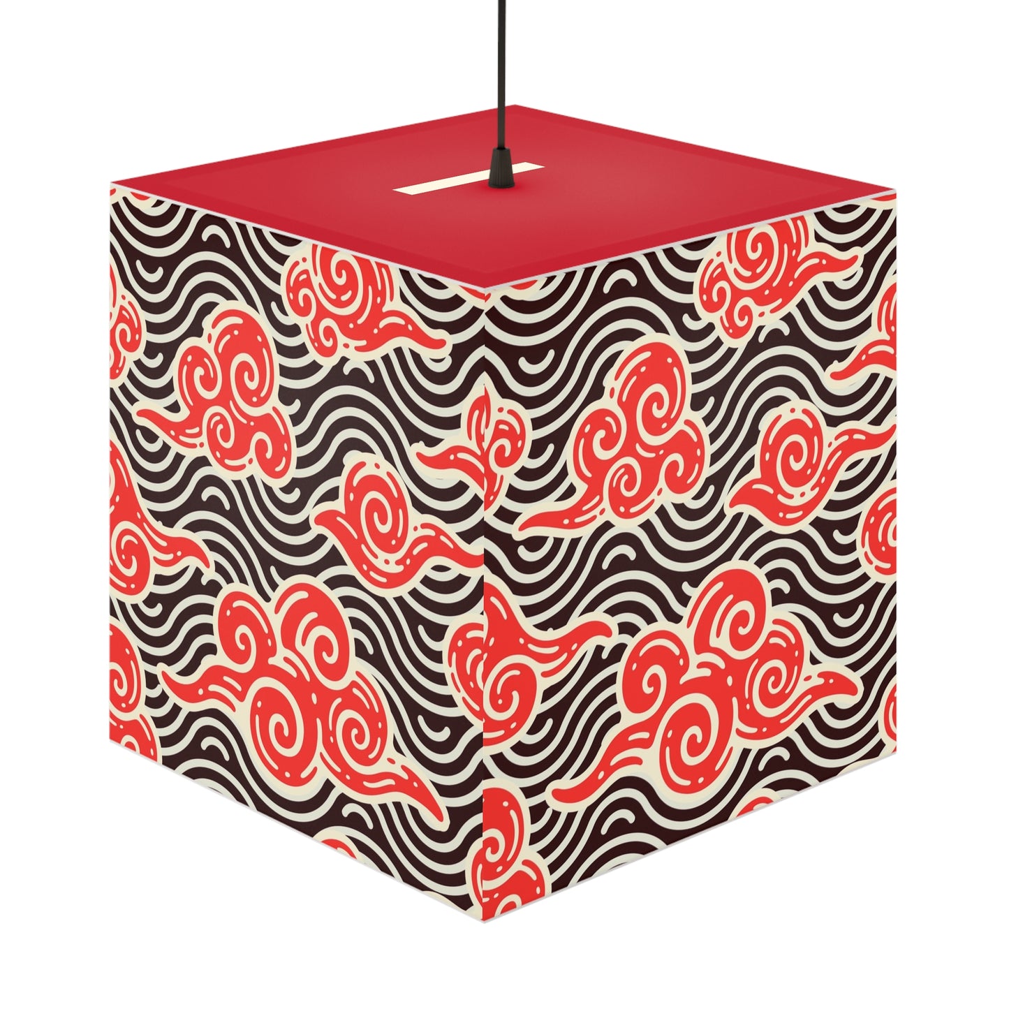 Japanese Wave Cube Lamp — Red Kumo Pattern Light
