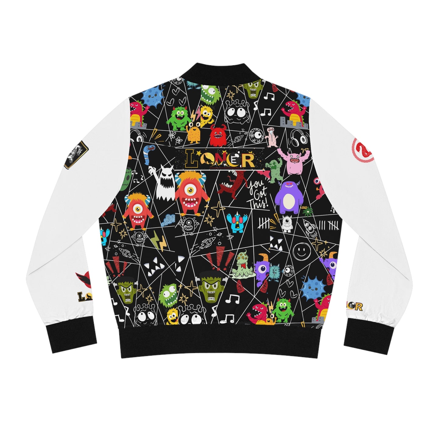 Monster Themed Cartoon Colorful Graphic Women's Jacket, Trendy Outerwear