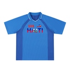 Unisex V-Neck Soccer Jersey Featuring Haiti-Inspired Flag Stripes