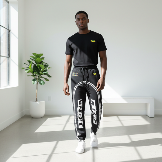 Jamaica Flag Themed Sun Fade Contrast Tape Fleece Jogged Sweatpants