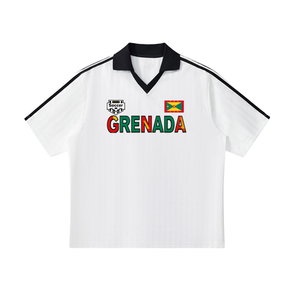 Grenada Flag Themed Graphic Collar Striped Soccer Jersey