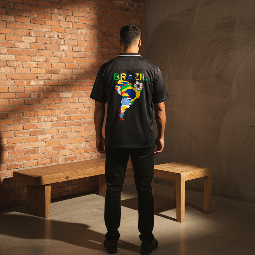 Brazil Flag Themed Striped V-Neck Soccer Jersey