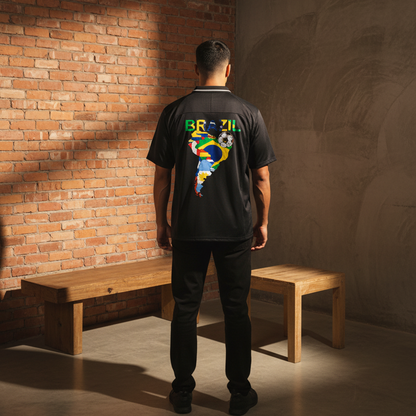 Brazil Flag Themed Striped V-Neck Soccer Jersey