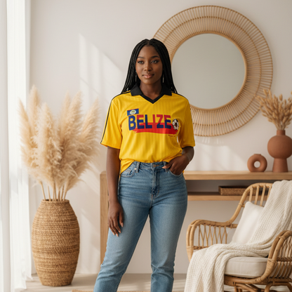 Belize  Flag Themed Contrast Collar Striped Soccer Jersey