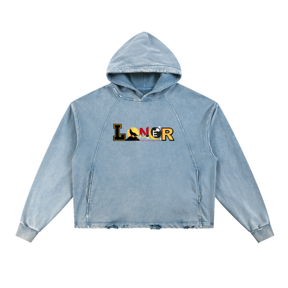 Medieval Dragon Themed Graphic Vintage Washed Frayed-Hem Hoodie