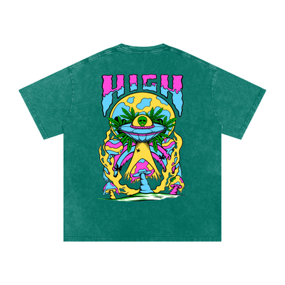 Graphic Alien Art Unisex Snow Washed Oversized Cotton T-Shirt