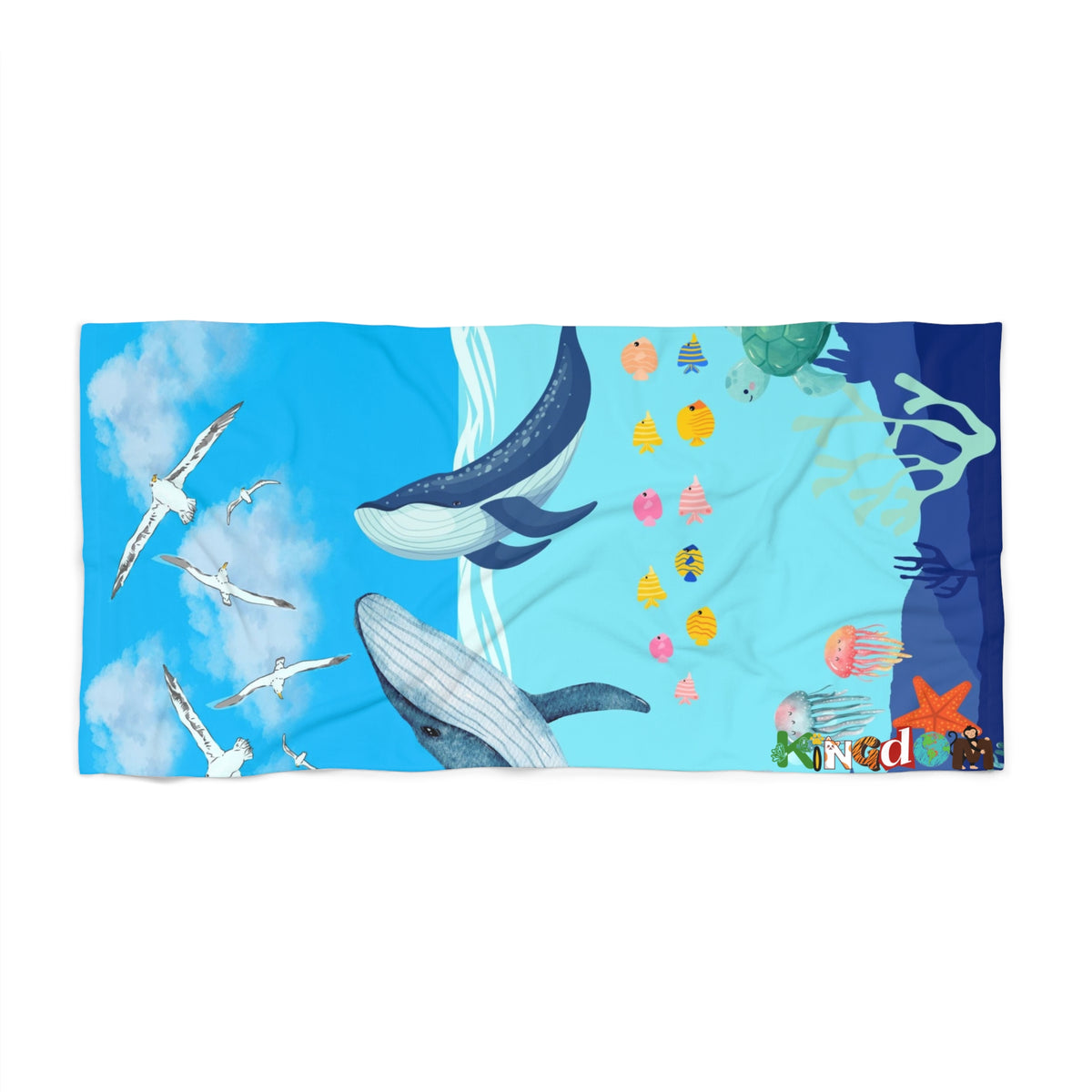 Whale & Sea Life Beach Towel - Vibrant Ocean Adventure for Summer Fun Printify