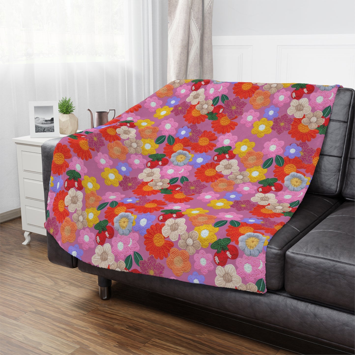 Floral Fiesta Minky Blanket — Bright Retro Flower Pattern, Cozy Throw for Living Room & Kids