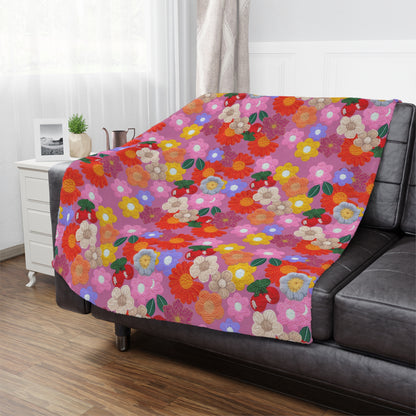 Floral Fiesta Minky Blanket — Bright Retro Flower Pattern, Cozy Throw for Living Room & Kids