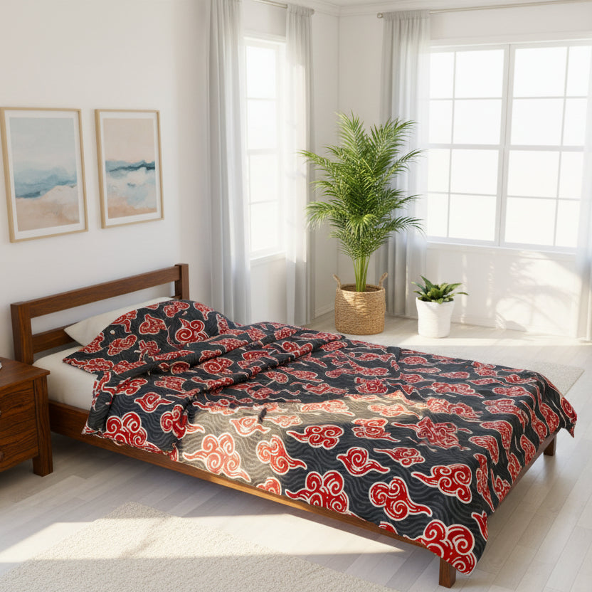 Akatsuki Cloud Pattern Velveteen Plush Blanket — Japanese Anime Inspired Red Cloud Throw