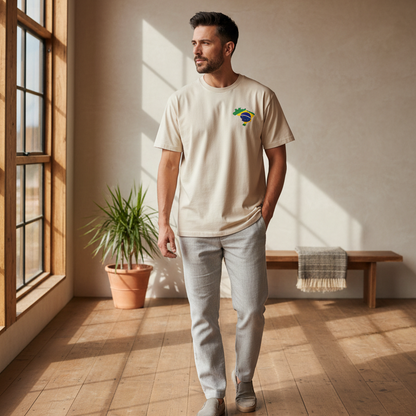 Unisex Vintage-Washed Cotton T-Shirt Featuring a Brazil Flag Graphic