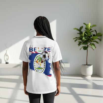 Belize Flag Themed Graphic Unisex Striped V-Neck Soccer Jersey