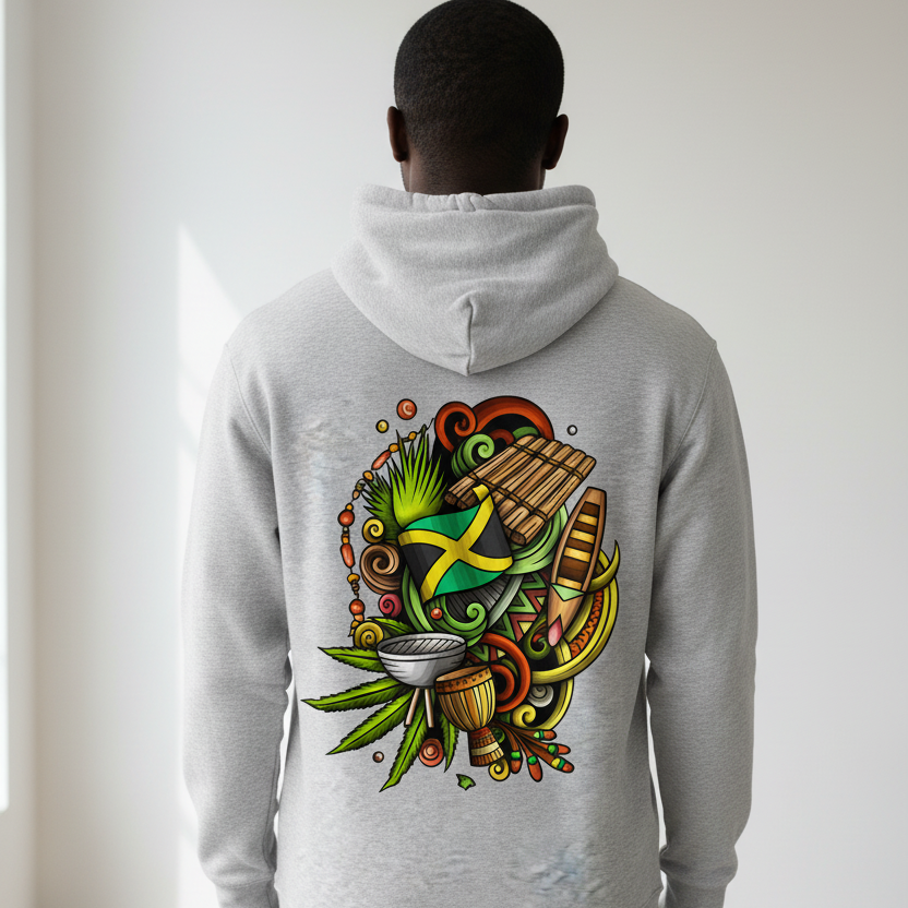 Jamaica Flag Themed Graphic Oversize Fleeced Unisex Hoodie