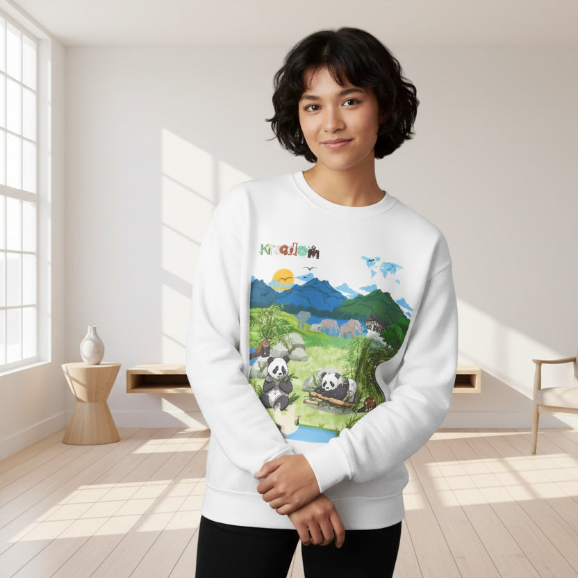 Panda Kingdom Crewneck Sweatshirt — Scenic Bamboo Forest Graphic Printify