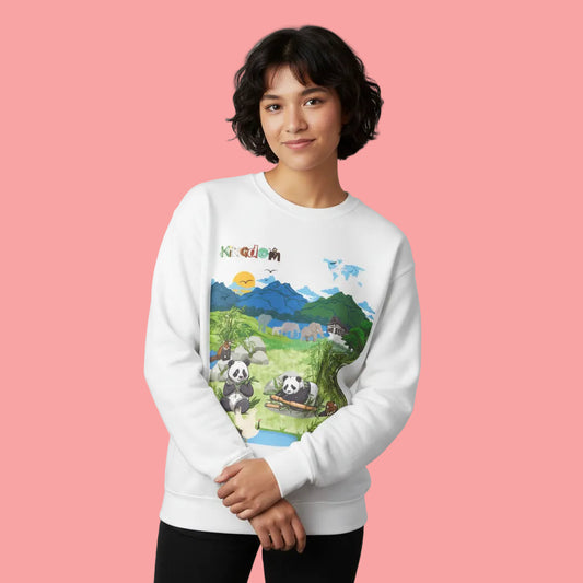 Panda Kingdom Crewneck Sweatshirt — Scenic Bamboo Forest Graphic