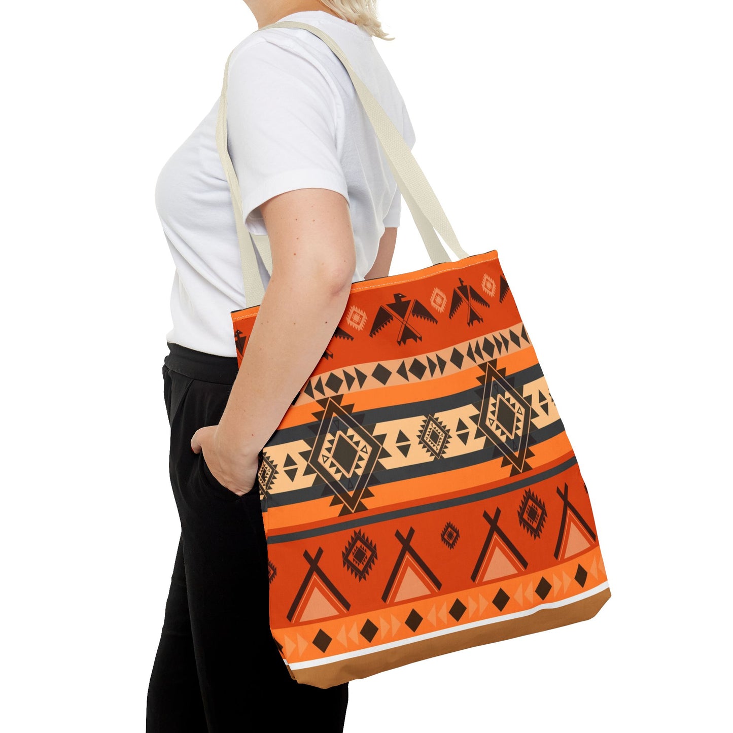 Southwestern Aztec Pattern Tote Bag — Orange Tribal All-Over Print