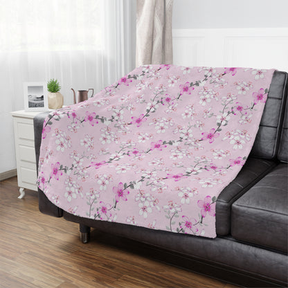 Floral Pink Cherry Blossom Minky Blanket