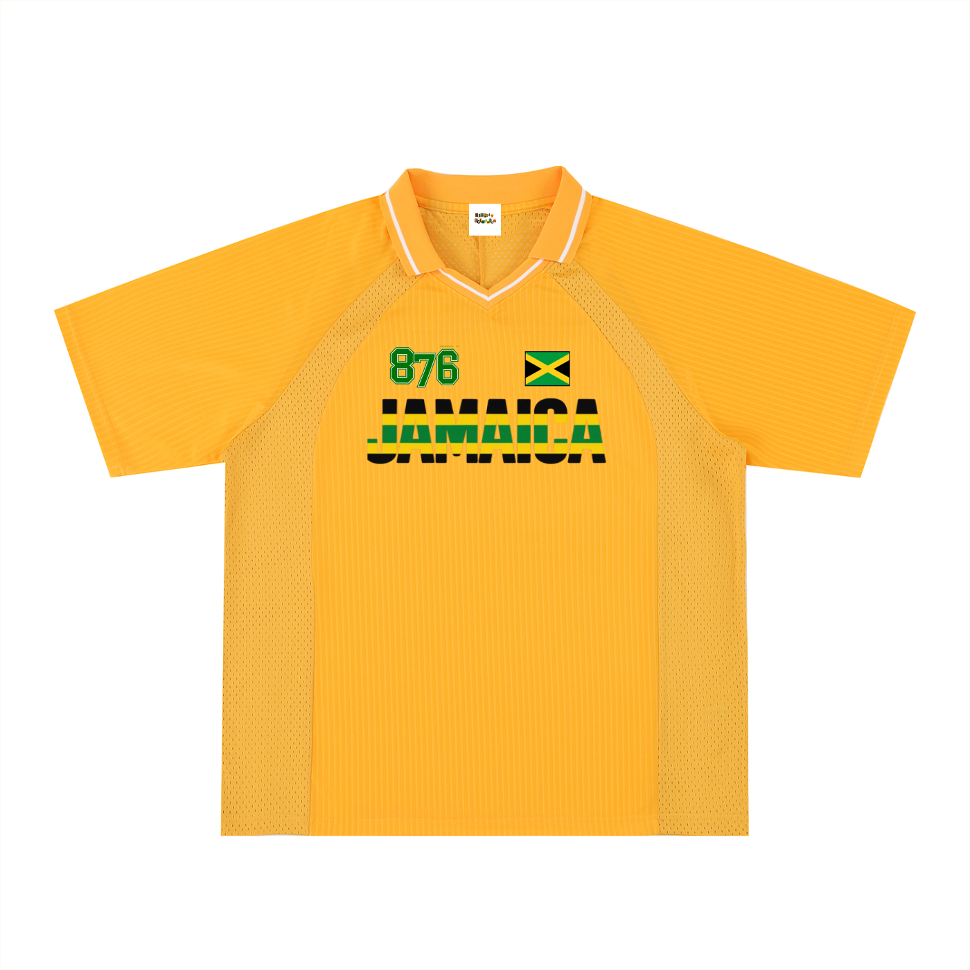 Jamaican Pride, Flag Themed Graphic V-Neck Collared  Unisex Soccer Jersey