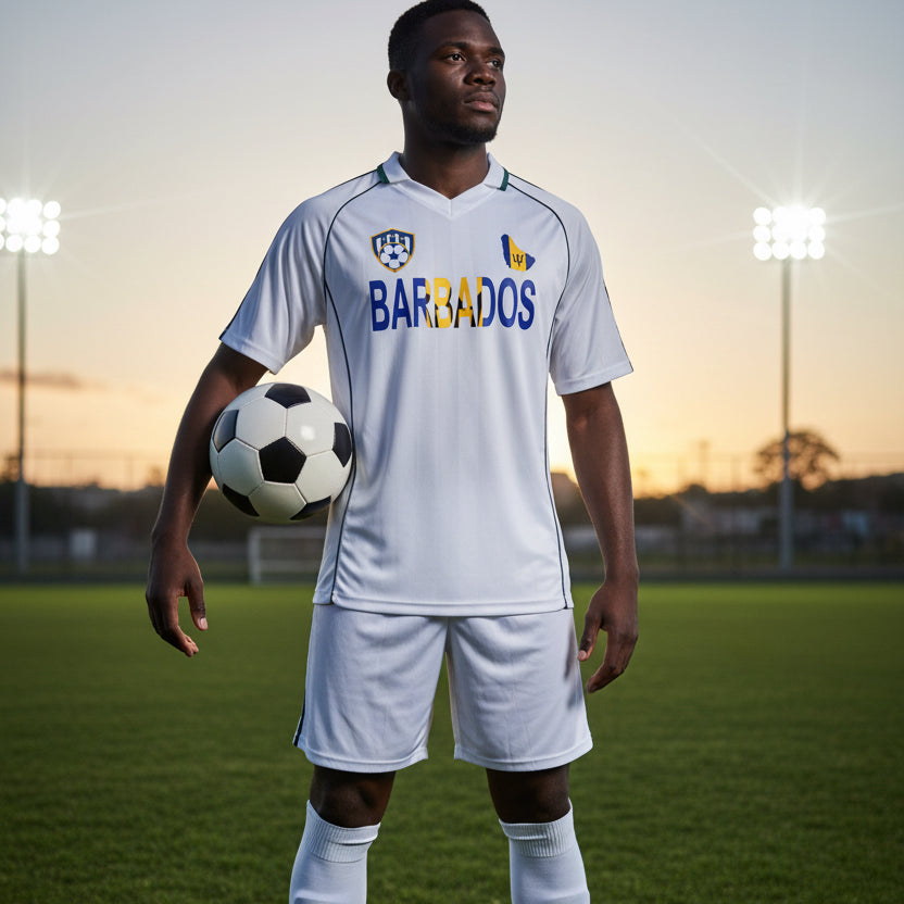 Barbados Flag Shadow Stripe Collared Soccer Jersey
