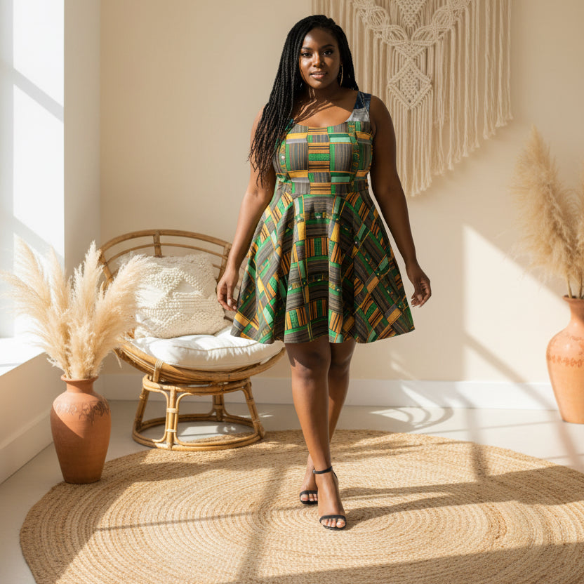 African Kente Print Skater Dress Printify