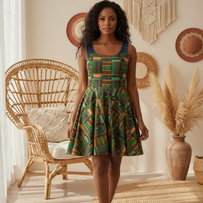 African Kente Print Skater Dress