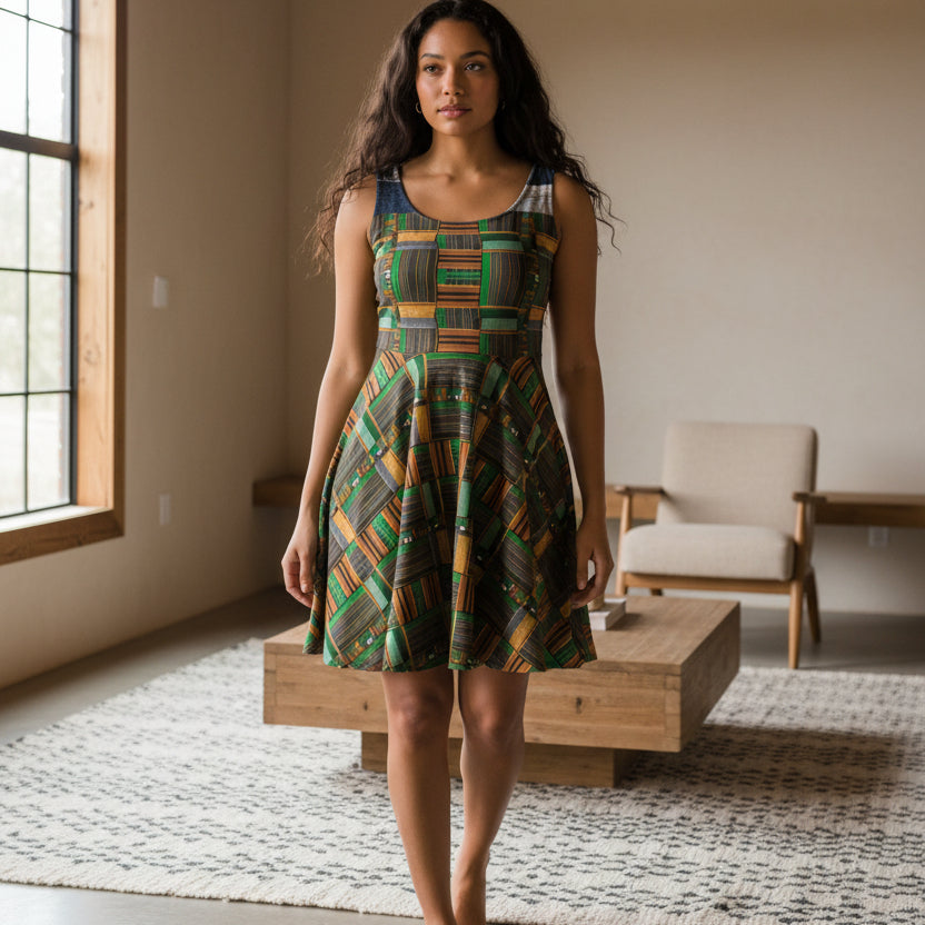African Kente Print Skater Dress